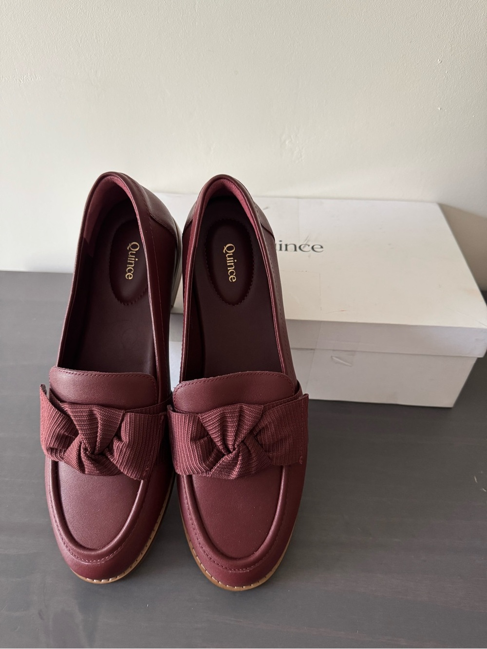 Quince Italian Leather Bow Penny Loafers – Wine – Size 8